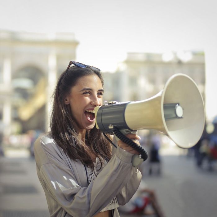 woman using a megaphone